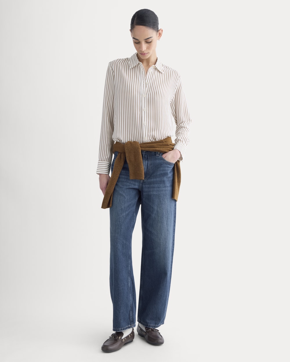 The Must-Have Shirt in Washable Silk | Bone / Toffee Stripe - Image 3