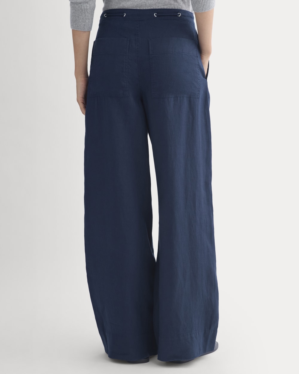 Wide-Leg Drawstring Pant in Linen | Navy - Image 5