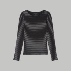 The Luxe Rib Long-Sleeve Crew | Black / Canvas Tan
