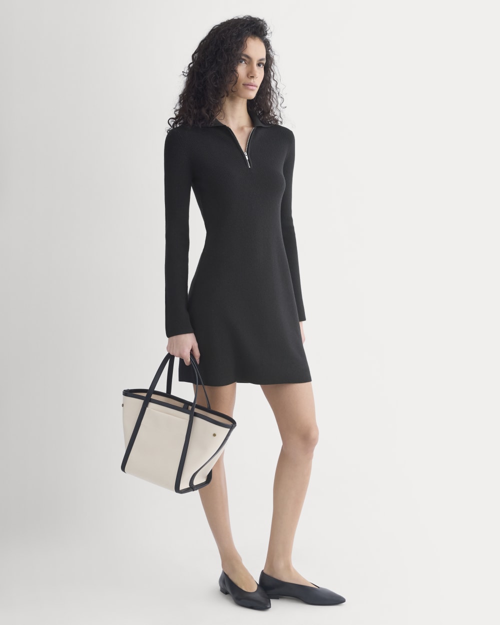 Knit Quarter-Zip Polo Dress | Black - Image 3