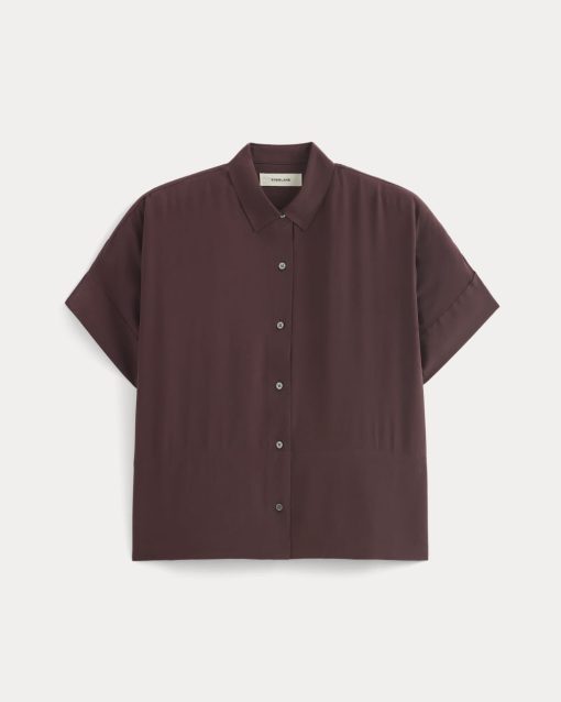 Alternative view of The Boxy Shirt in Washable Silk | Deep Plum