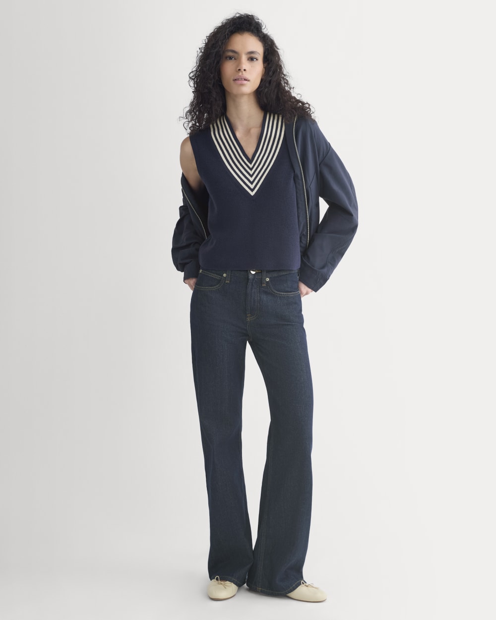 Relaxed V-Neck Vest in Cotton Merino | Navy - Image 3