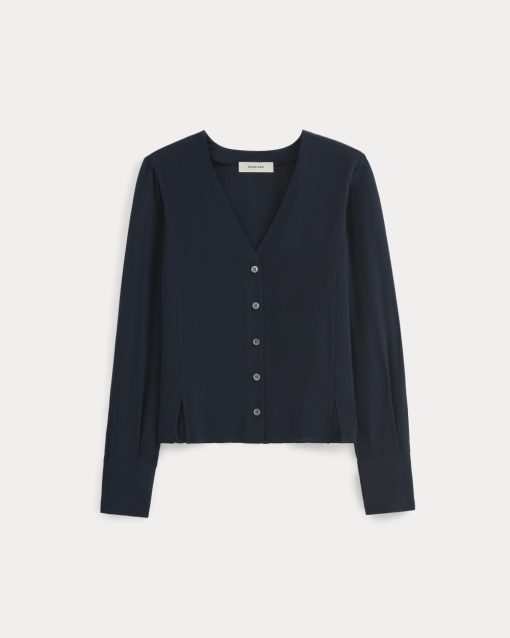 Alternative view of The V-Neck Blouse in Washable Silk | Navy