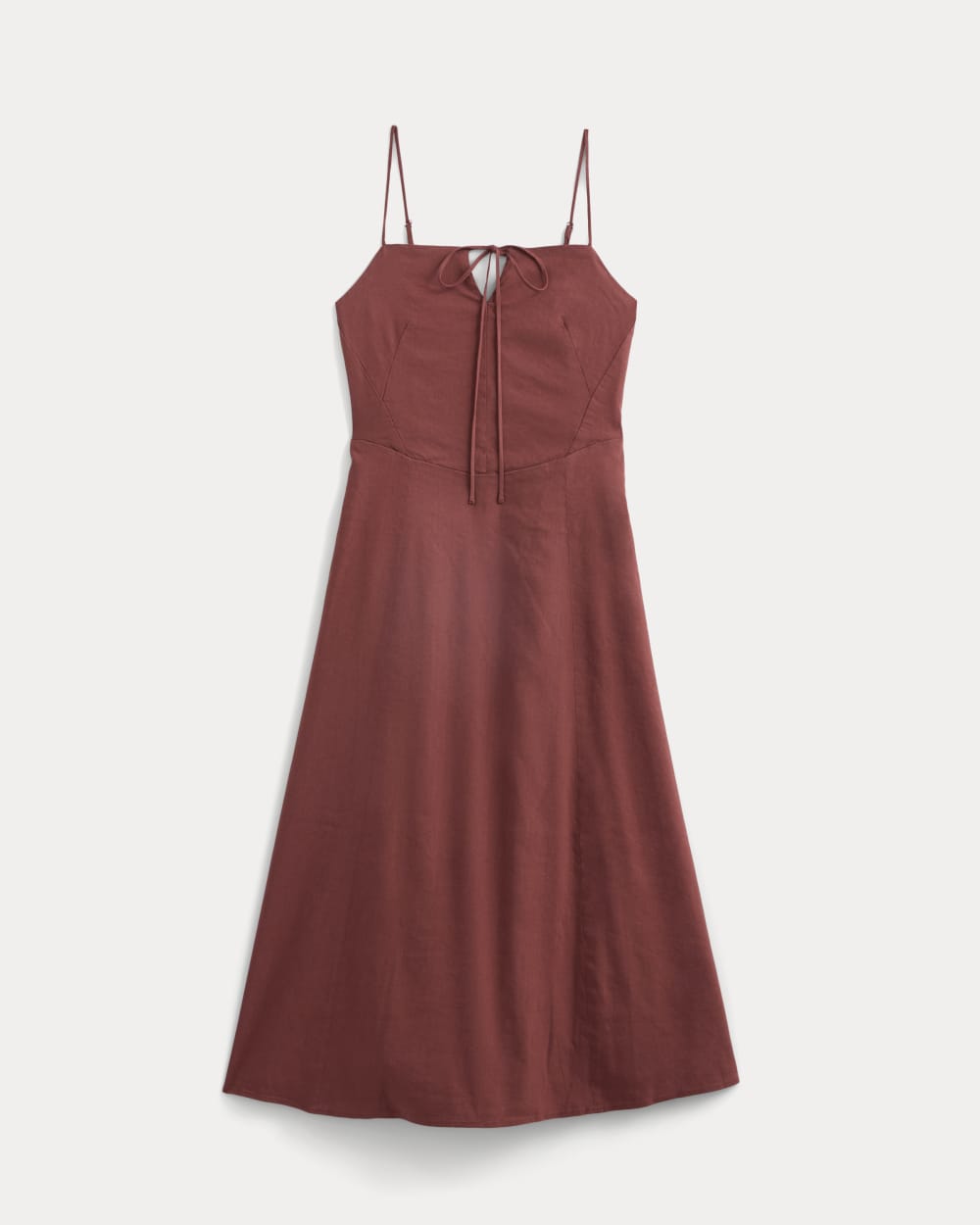 Tie-Neck Dress in Stretch Linen | Henna Red - Image 2