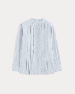 Alternative view of The Pleated Shirt in Silky Cotton | Forever Blue / Optic White