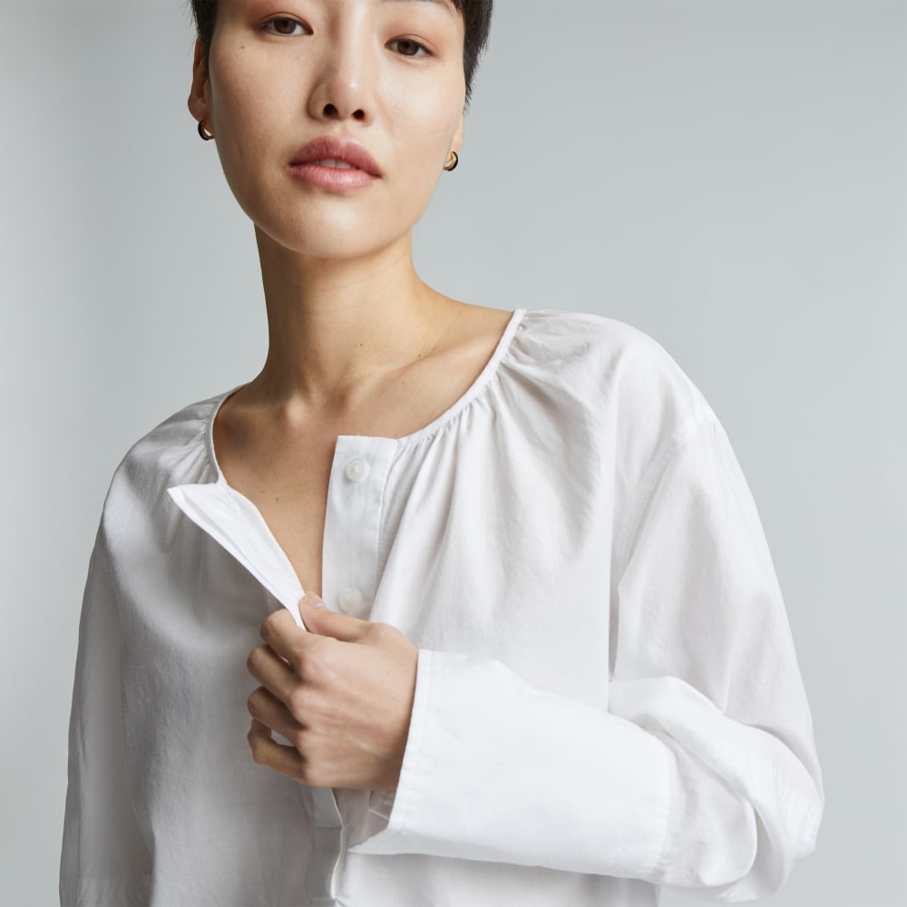 The Silky Cotton Balloon Sleeve Top | White - Image 4