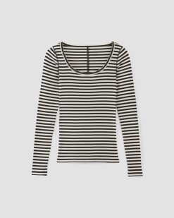 Alternative view of The Luxe Rib Long-Sleeve Scoop-Neck Tee | Bone / Black