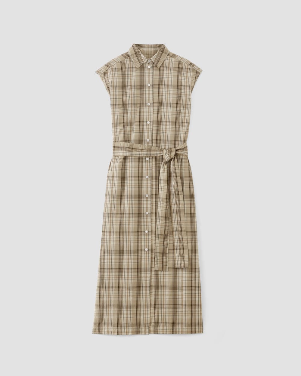 The Supima® Cotton Short-Sleeve Shirt Dress | Pale Khaki Plaid - Image 2