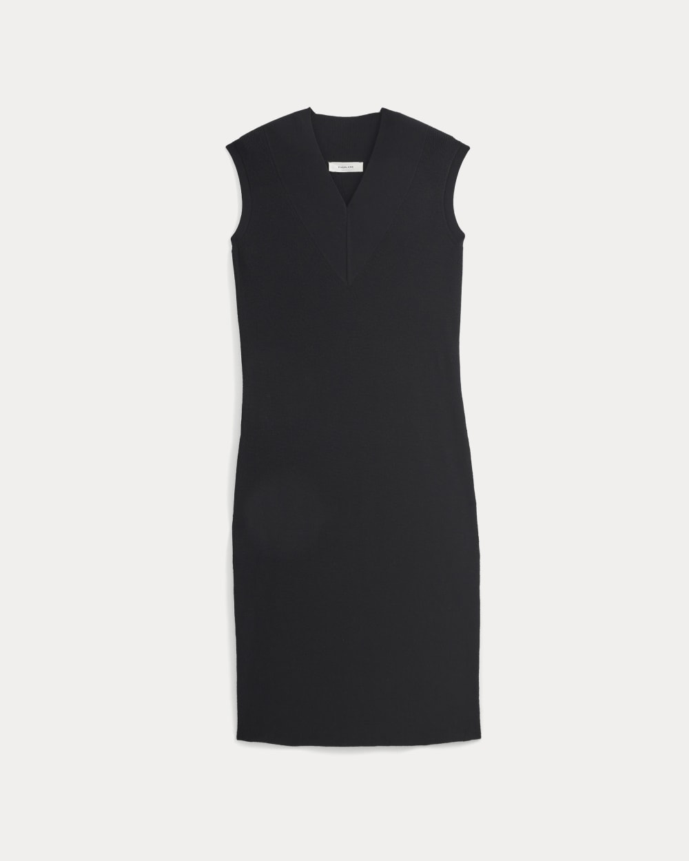 Relaxed V-Neck Midi Sweater Dress in Cotton Merino | Black - Image 2