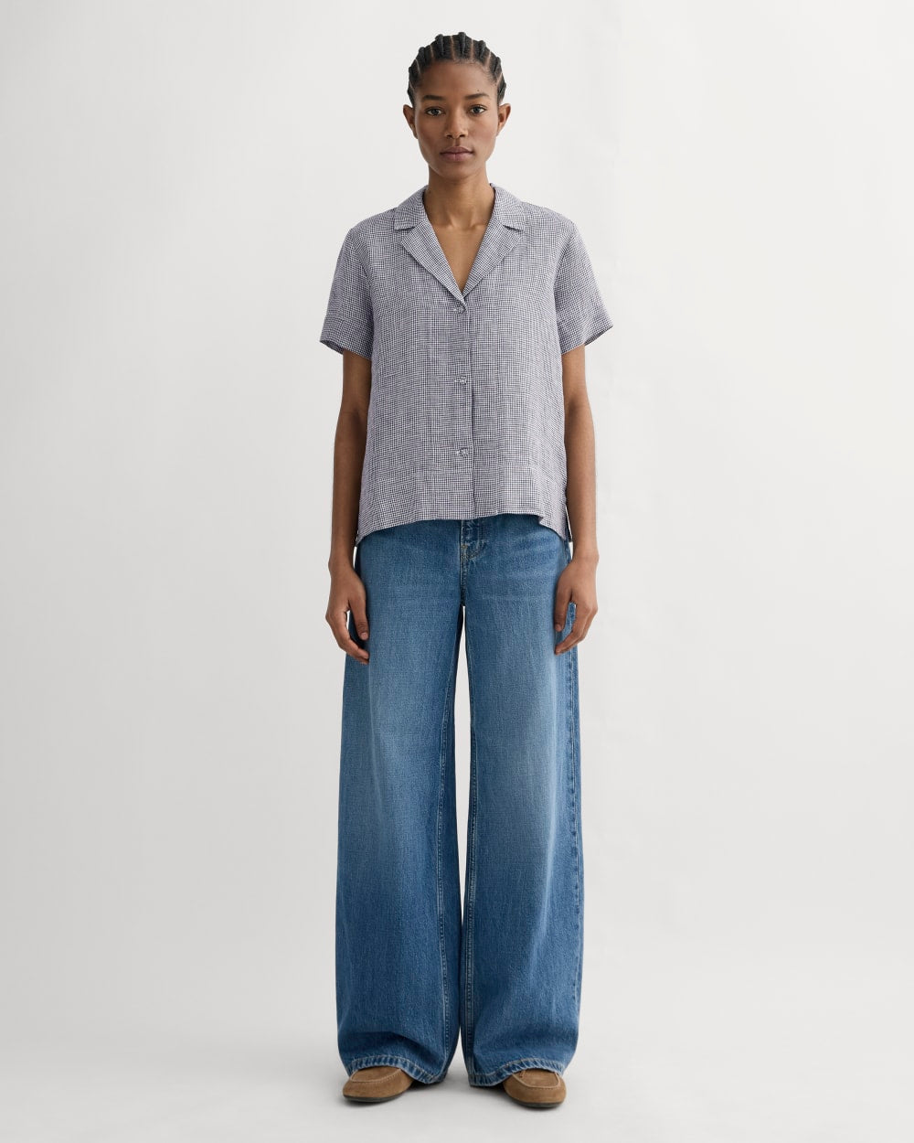 The Notch Shirt in Linen | Midnight Navy Gingham - Image 3