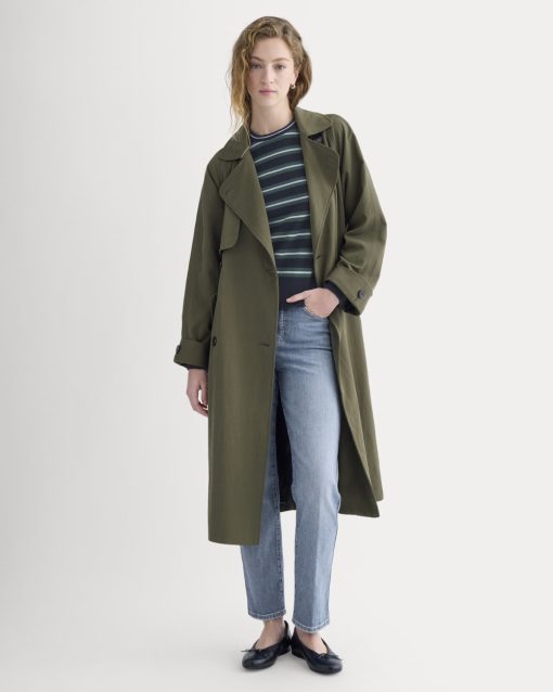 Drapey Twill Trench | Olive Night