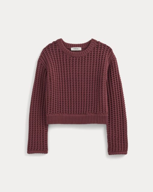 Alternative view of Open-Knit Crew in Elevated Cotton | Henna Red