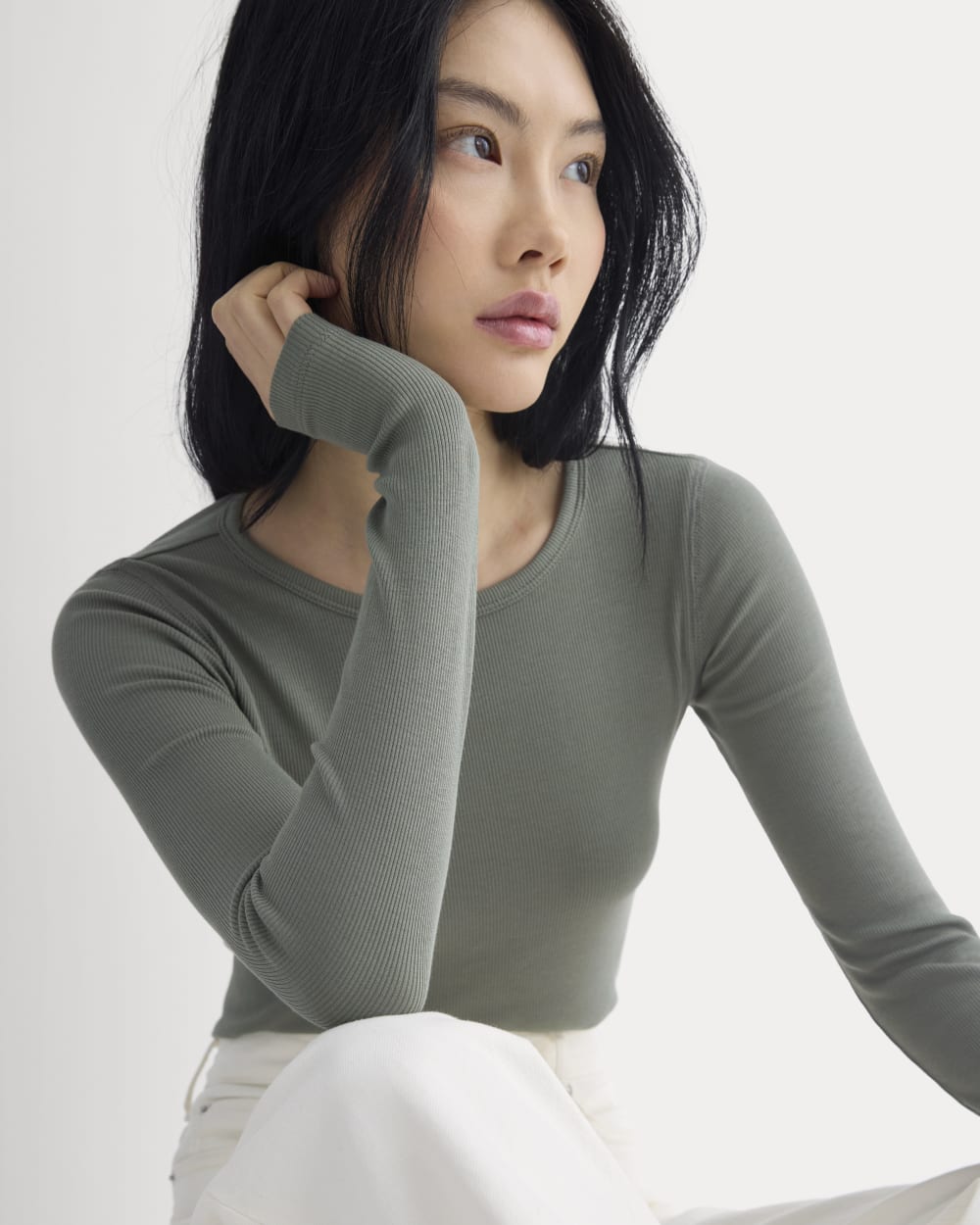 The Luxe Rib Long-Sleeve Crew | Agave Green - Image 5