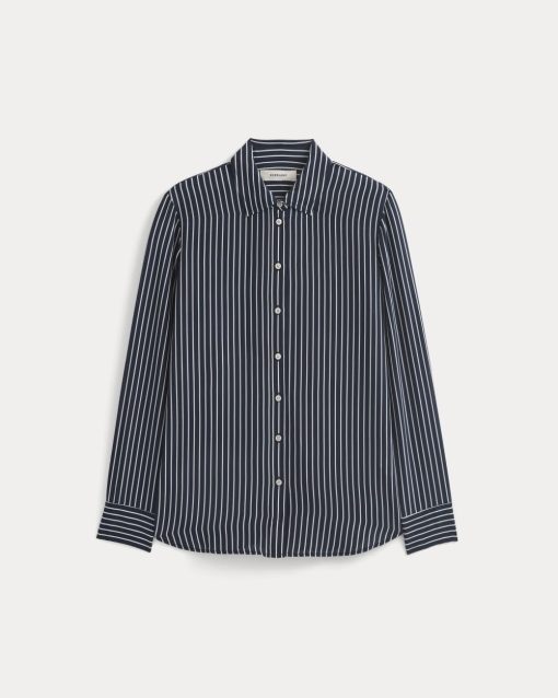 Alternative view of The Must-Have Shirt in Washable Silk | True Navy / Bone Stripe