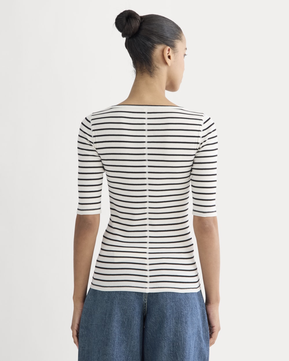 The Luxe Rib Scoop-Neck Tee | Bone / Black - Image 5