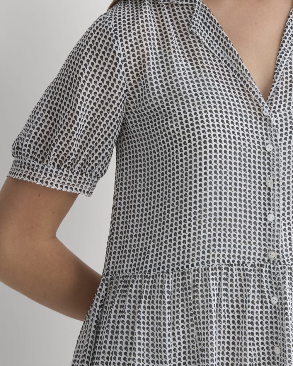 Notch Collar Shirtdress in Silk Georgette | Gardenia/Black Micro Dot - Image 3