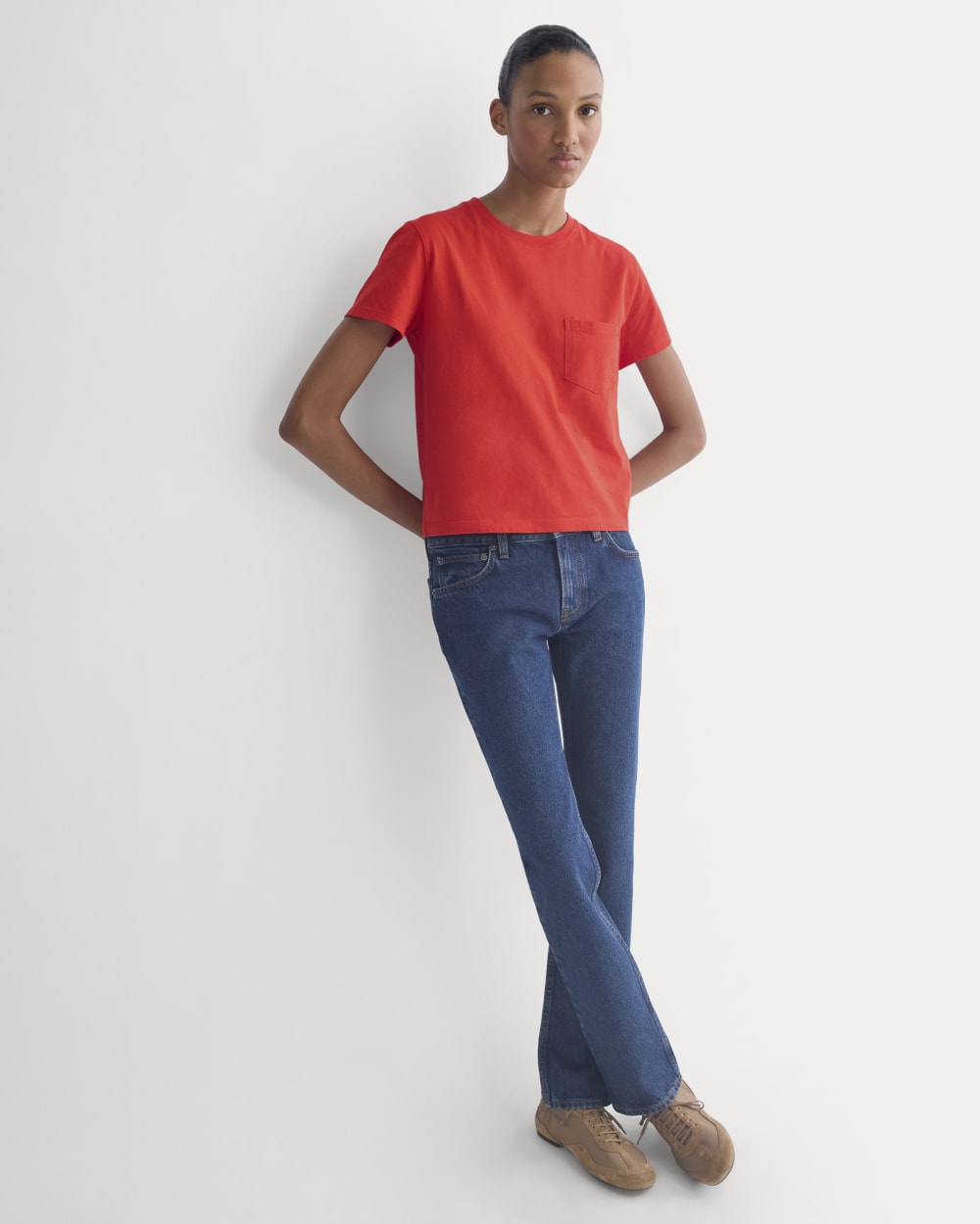The Box-Cut Tee in Essential Cotton | Fiery Red | Pocket - Image 3