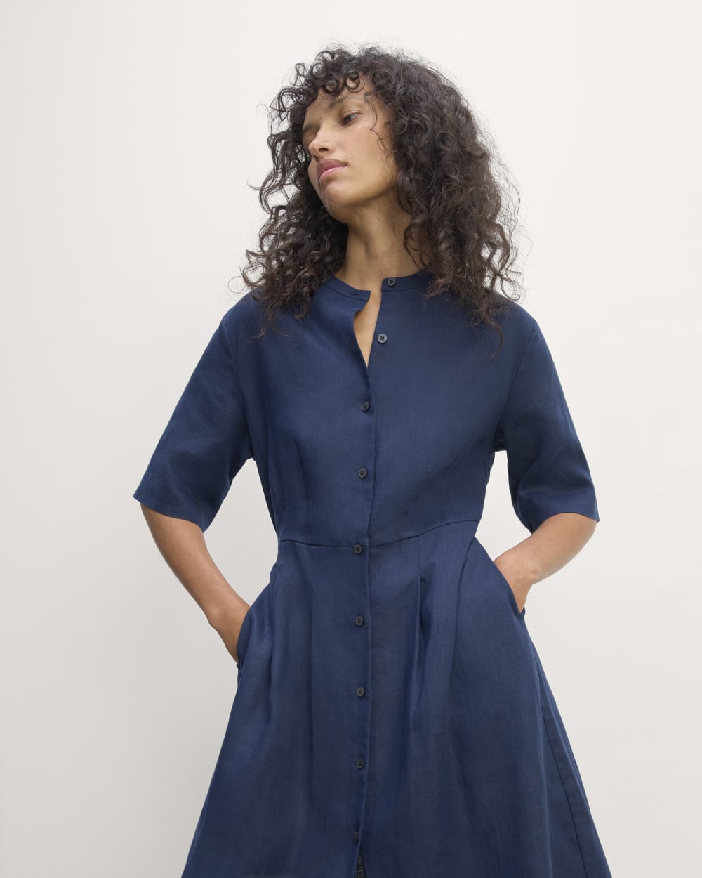 The Frolic Dress in Linen | Navy - Image 3