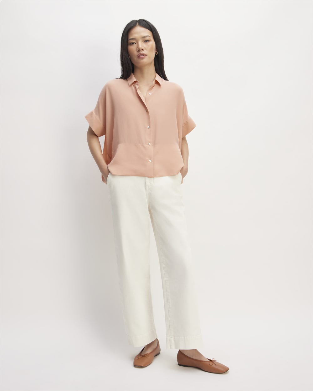 The Boxy Shirt in Washable Silk | Blush Pink - Image 3