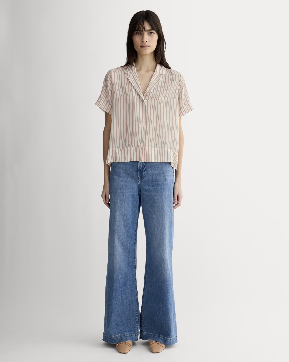 The Notch Shirt in Washable Silk | Bone / Dusky Rose - Image 3