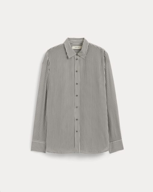 Alternative view of The Must-Have Shirt in Washable Silk | Black Micro Stripe