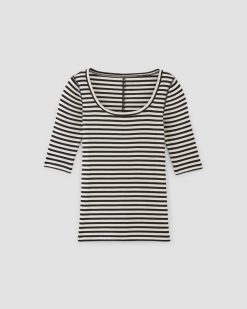 Alternative view of The Luxe Rib Scoop-Neck Tee | Bone / Black