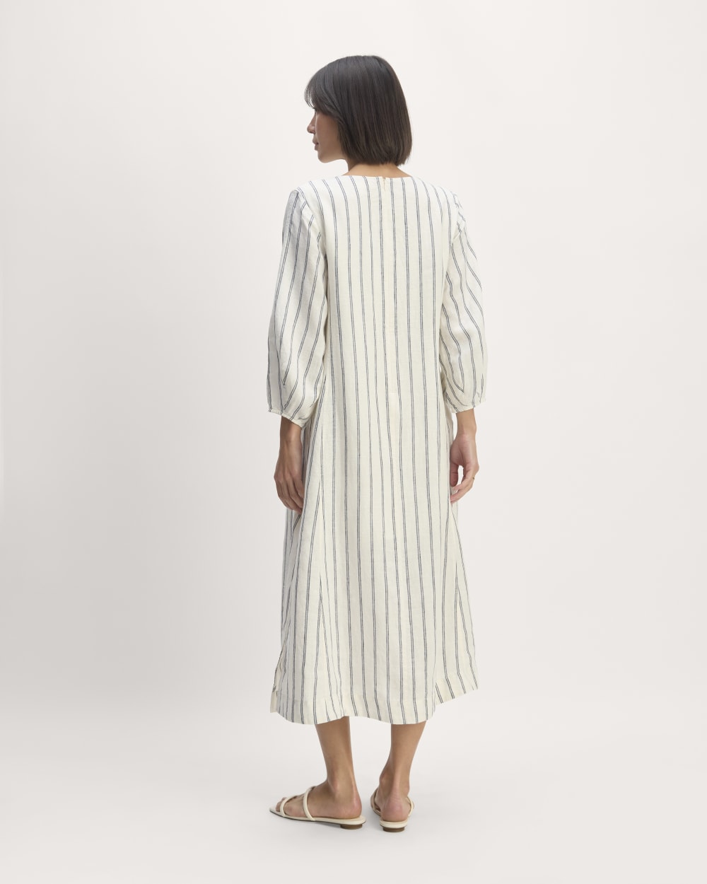 The Linen A-Line Midi Dress | Bone/Navy - Image 6