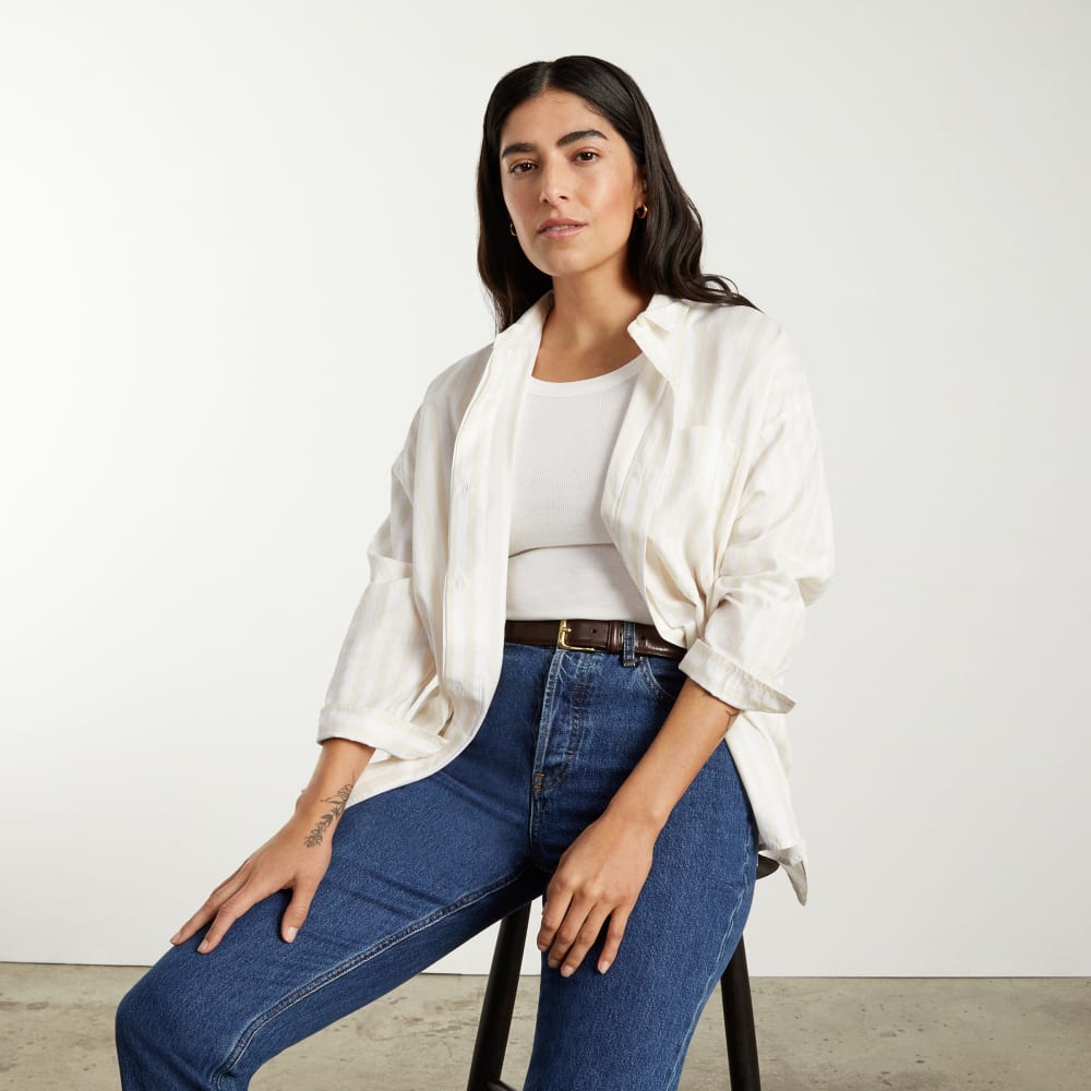 The Oversized Silky Cotton Shirt | Sand / White - Image 7