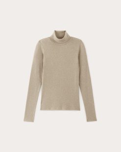 Alternative view of The Luxe Rib Turtleneck | Heathered Tan