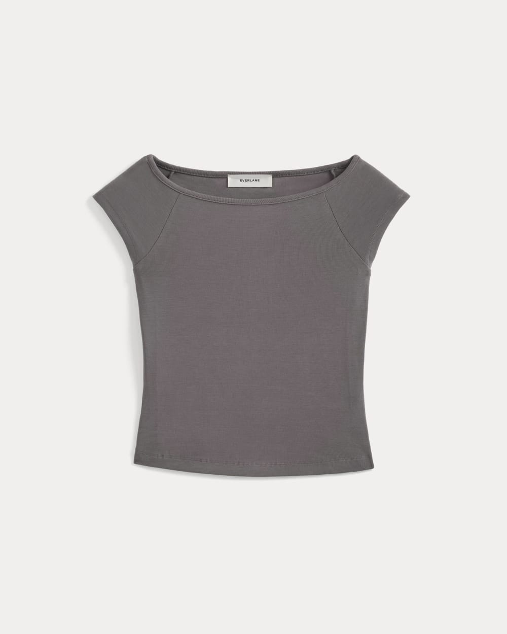 Boatneck Cap-Sleeve Top in Butterknit | Charcoal Grey - Image 2