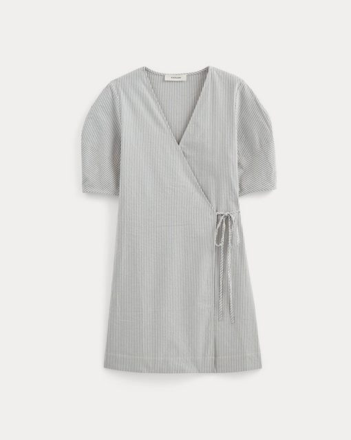 Alternative view of The Seersucker Mini Wrap Dress | Dutch Blue / Natural