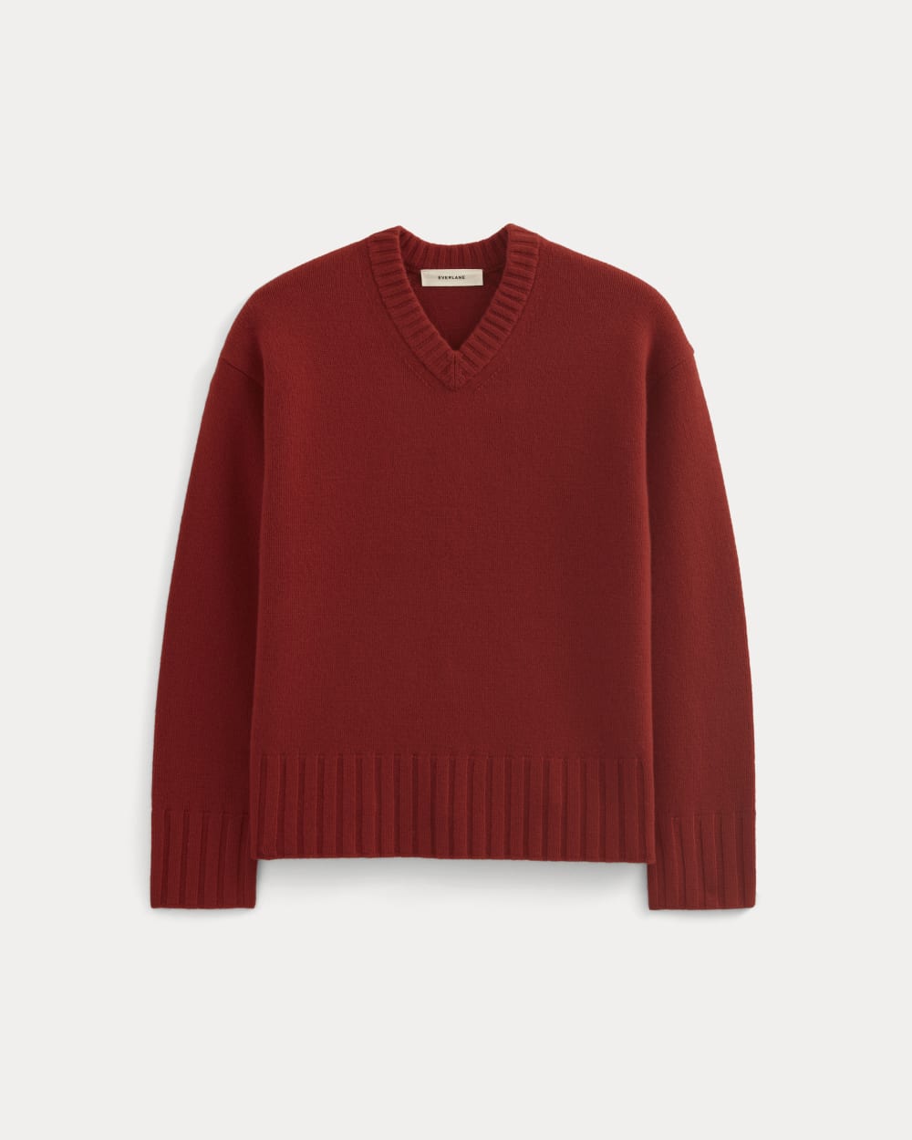 V-Neck Sweater in Extrafine Luxe Merino | Berry Red - Image 2