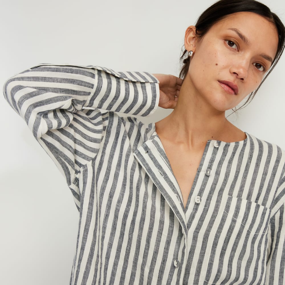 The Linen Popover Shirt | Bone/Navy - Image 4