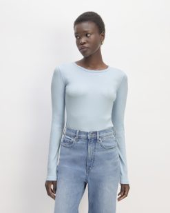 The Luxe Rib Long-Sleeve Crew | Chambray Blue