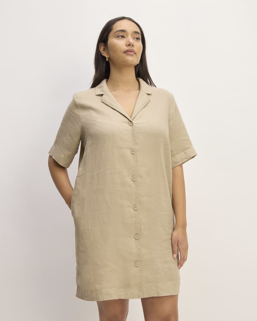 The Shirtdress in Linen | Trench Coat Khaki - Image 3