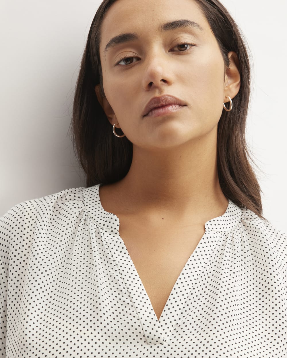 The Washable Clean Silk V-Neck Top | Bone / Black Polka Dot - Image 4