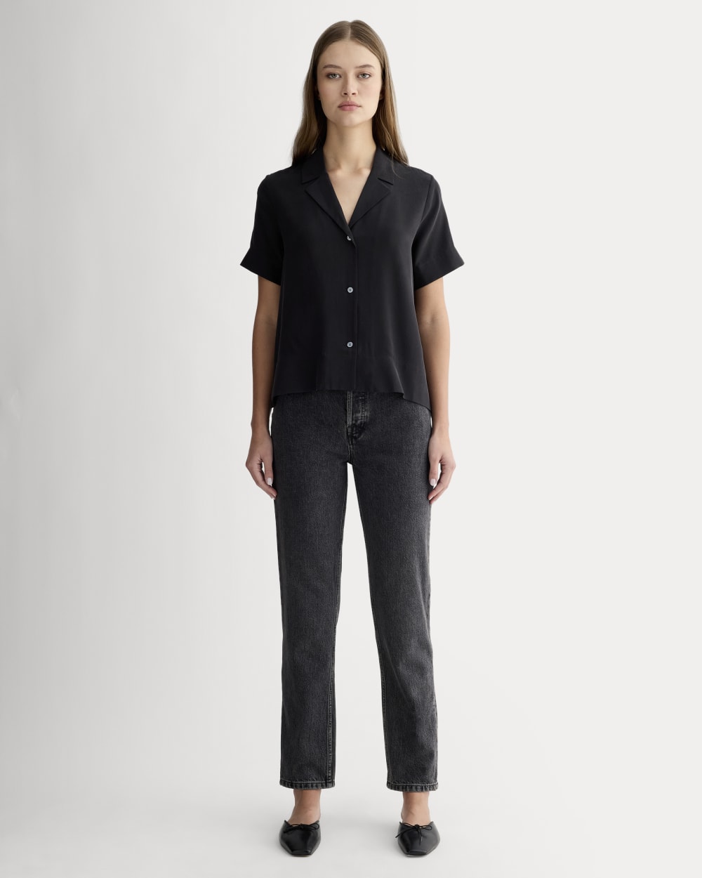 The Notch Shirt in Washable Silk | Black - Image 3