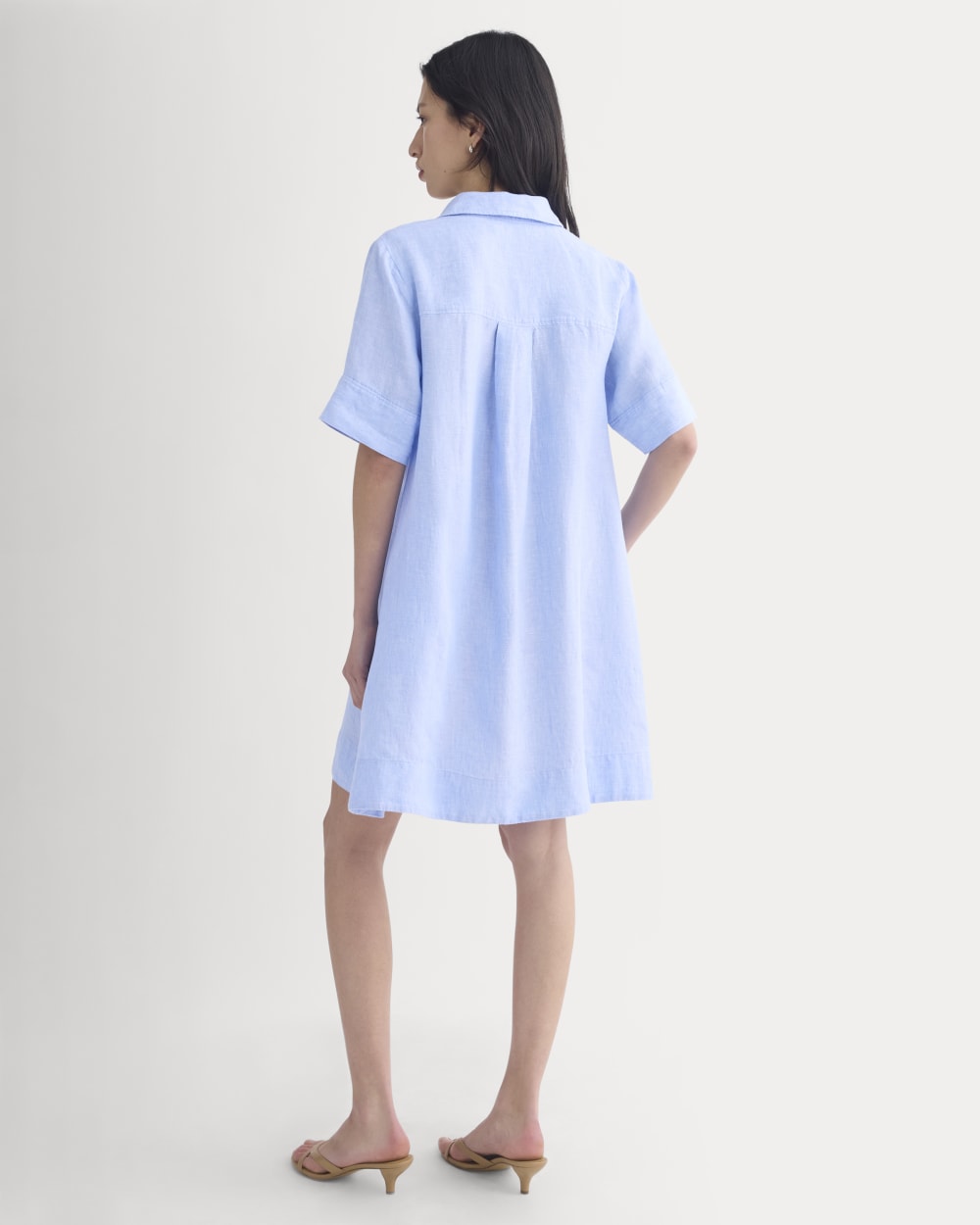 Mini Popover Shirtdress in Linen | Light Blue - Image 4