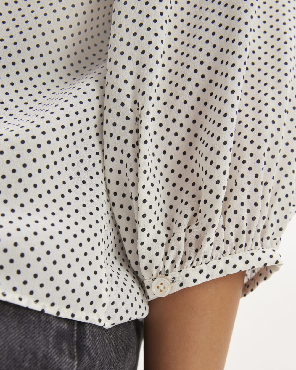 The Washable Clean Silk V-Neck Top | Bone / Black Polka Dot - Image 5