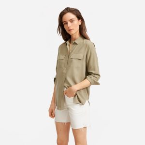 Alternative view of The Washable Silk Relaxed Shirt  | Covert Green