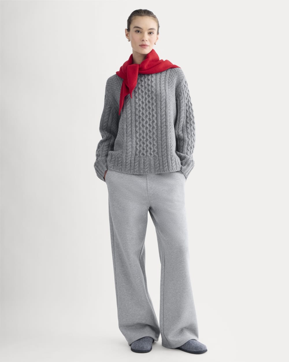 Cable Sweater in Luxe Merino | Heathered Mid-Grey - Image 3