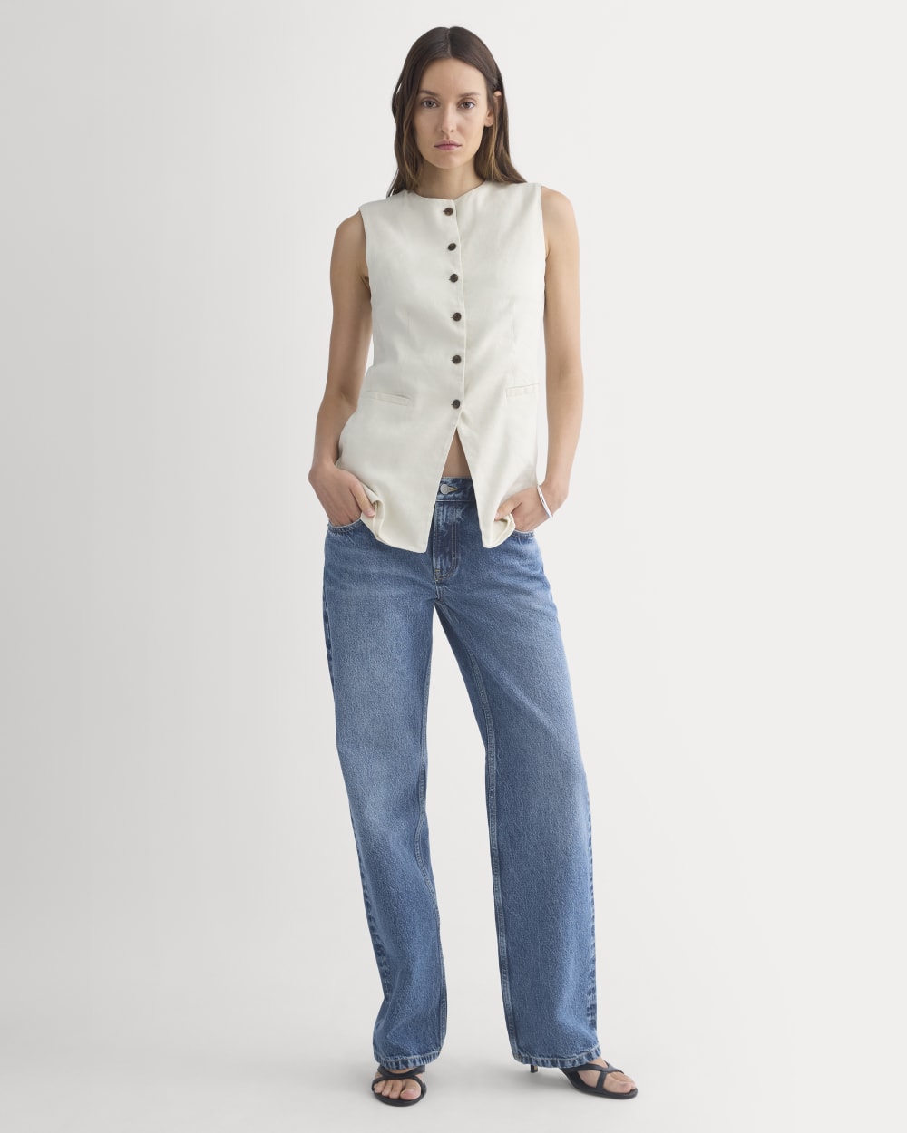 Long Vest in Stretch Linen | Birch - Image 3