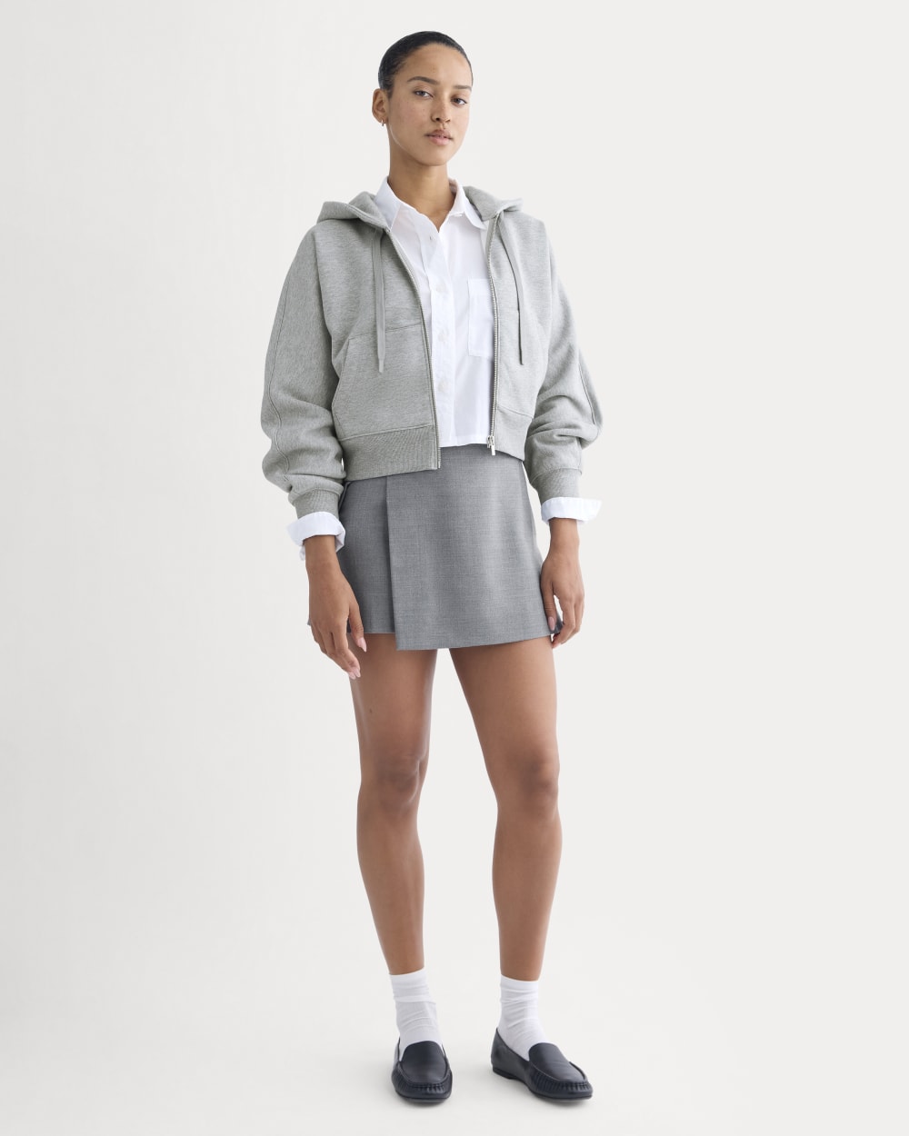 Luxe Fleece Full-Zip Cropped Hoodie | Vintage Heather Grey - Image 3