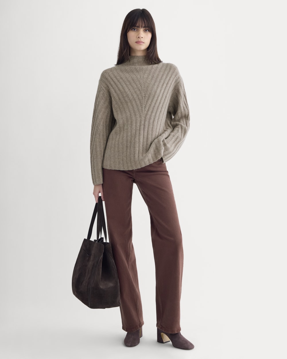 Funnel-Neck Sweater in Wool Cashmere | Light Heathered Taupe - Image 3