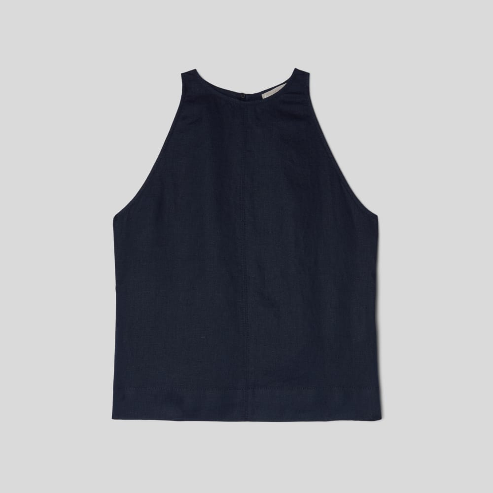 The Linen High-Neck Tank | Navy - Image 2