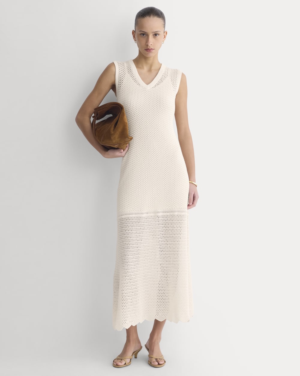 Lace Knit Maxi Sweater Dress | Bone
