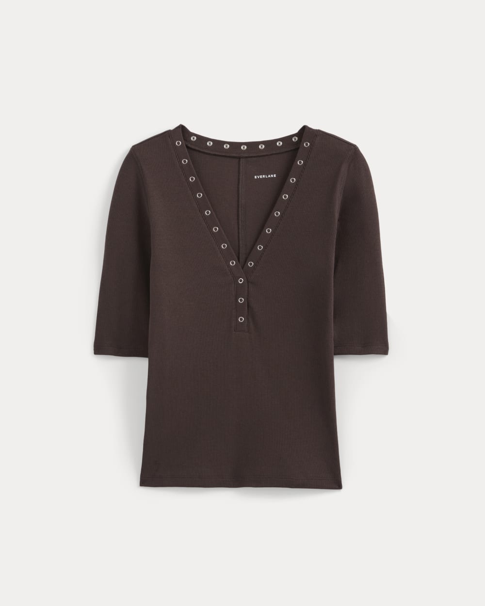 Luxe Rib V-Neck Henley | Coffee Bean