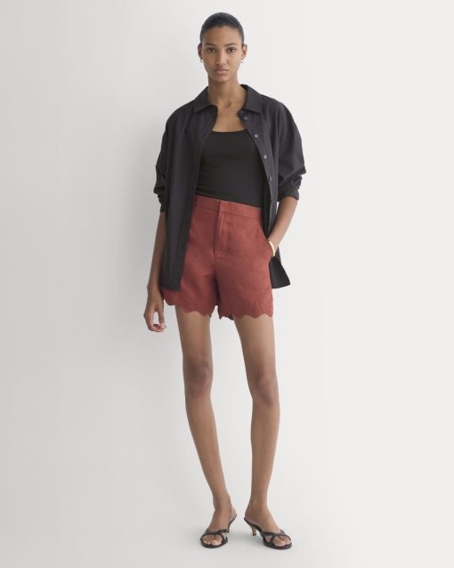 Scalloped Edge Short in Linen | Henna Red