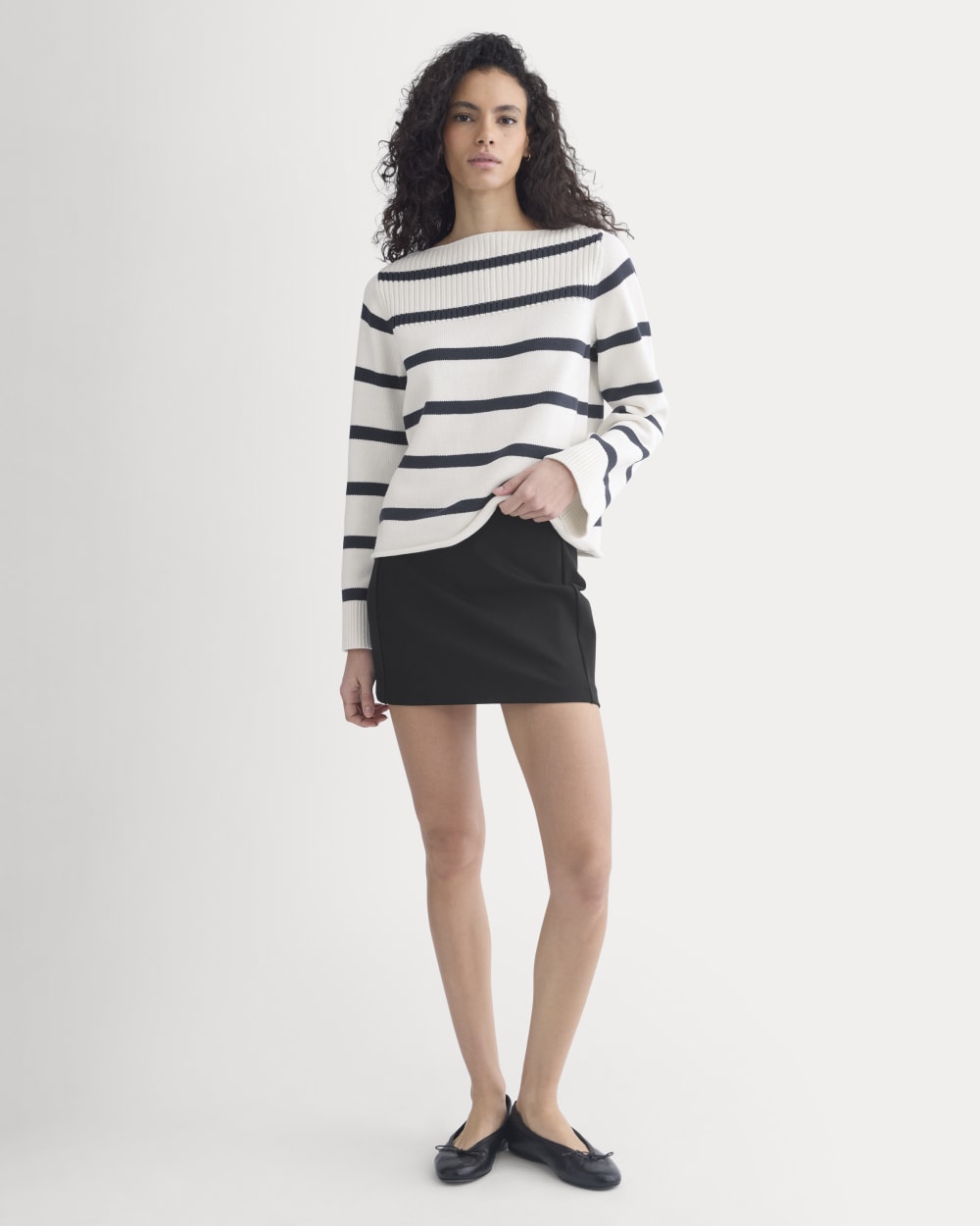 Striped Boatneck Sweater in Everyday Cotton | True Navy/Bone - Image 4