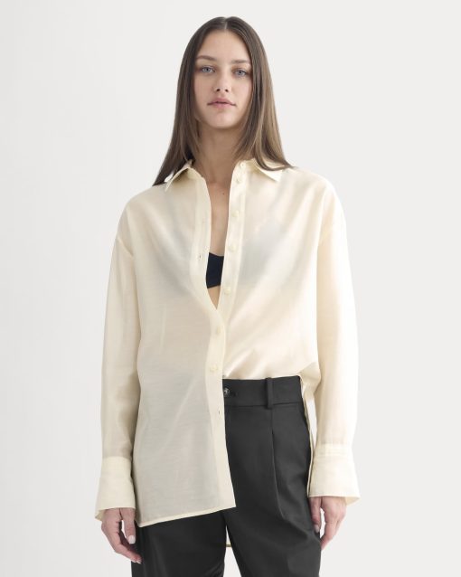 Oversized Shirt in Cotton-Silk Organza | Parchment